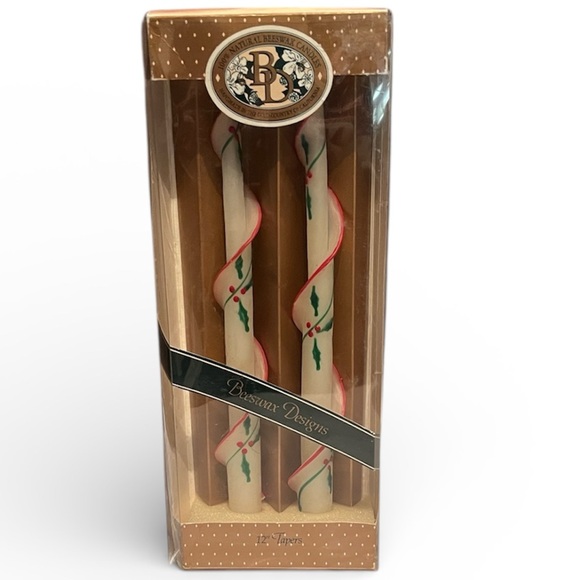 Beeswax Designs Other - Vintage Beeswax Designs 12" Christmas Candles Tapers Spiral Holly